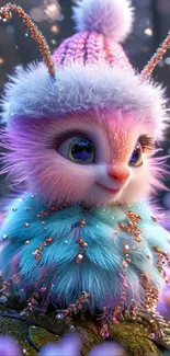 A cute, colorful furry creature with a whimsical design, perfect for phone wallpaper.