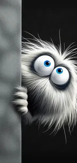 Cute furry creature peeking with big blue eyes.