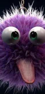 Purple furry monster with green eyes and playful expression.