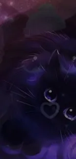 Cute black cat with purple cosmic theme.