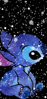 Cute Stitch with galaxy pattern and heart on black background.