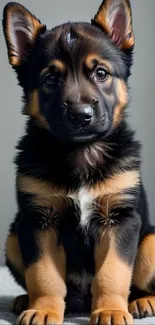 Cute German Shepherd puppy sitting and posing for the camera.