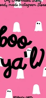 Pink Halloween wallpaper with cute ghost illustrations and lettering.