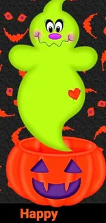 Cute ghost and pumpkin Halloween wallpaper for mobile.