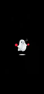 Cute ghost on black mobile wallpaper with red boxing gloves.