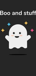 Cute ghost with colorful stars on dark background.