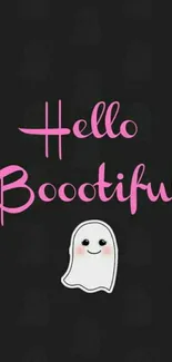 Cute ghost wallpaper with 'Hello Bootiful!' text.