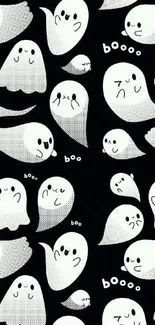 Cute ghost pattern wallpaper with black background.