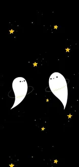 Cute cartoon ghosts with stars on a black background.