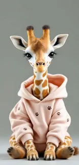 Cartoon giraffe in a hoodie mobile wallpaper.