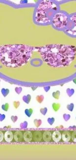 Cute lavender cat with glitter hearts wallpaper.