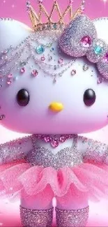 Cute cartoon cat with glitter and jewels on a pink background.