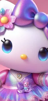 Cute glittery cartoon cat with a pink theme.