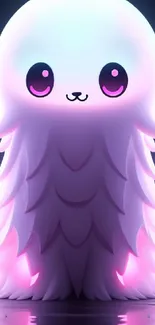 Cute glowing animal with purple and pink hues on a dark background.