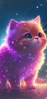 Adorable glowing kitten with vibrant colors, perfect for a magical phone wallpaper.