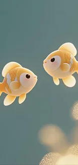 Two cute cartoon goldfish swimming.