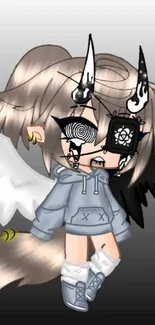 Gothic anime angel with unique wings.