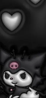 Cute gothic cartoon character on dark wallpaper.