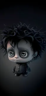 Cute gothic character with dark theme and big eyes on mobile wallpaper.