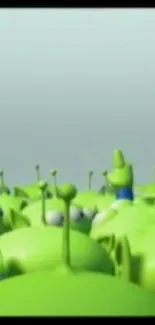 Cute green aliens with antennae on a mobile wallpaper background.