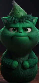 Charming green animated creature with fluffy features in a fantasy setting.