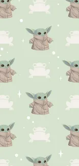 Cute baby alien pattern on pale green background.