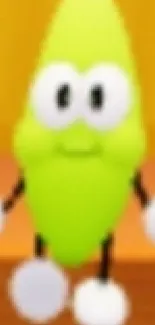 Charming lime green character on an orange background.