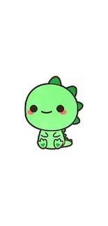 Cute green dinosaur in kawaii style on mobile wallpaper.