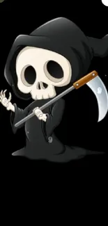 Cartoon Grim Reaper on a black background.