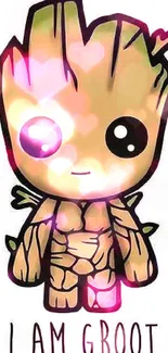 Cute cartoon Groot mobile wallpaper showcasing the popular character.