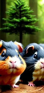 Charming guinea pigs in a lush forest setting for mobile wallpaper.