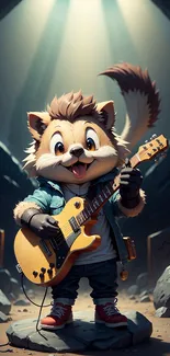 Cartoon animal character with guitar in rock style.