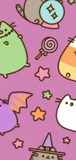 Halloween wallpaper with cute cartoon cats.