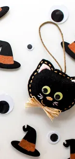 Halloween black cat and witch hats wallpaper.