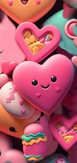 Cute pink heart and candy wallpaper for mobile screens.