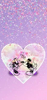 Heart-shaped cartoon wallpaper with confetti and pastel tones.