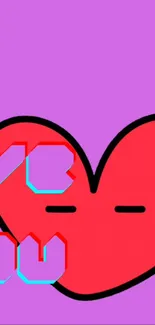 Cute heart love mobile wallpaper with purple background and red heart design.