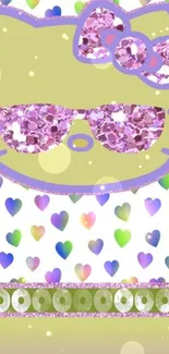 Cute character with lavender heart pattern wallpaper.