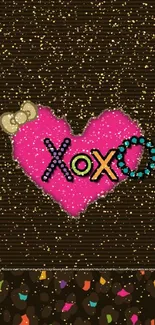 Mobile wallpaper with cute pink heart design featuring 'XOXO'.