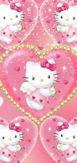 Adorable Hello Kitty pink heart wallpaper for phones.