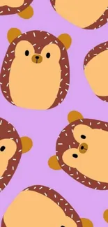 Cute hedgehog pattern on lavender background wallpaper.