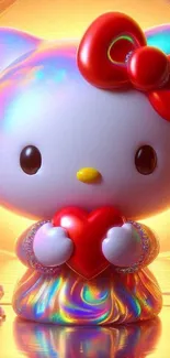 Colorful Hello Kitty holding a red heart