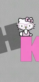 Adorable Hello Kitty on gray and pink background.