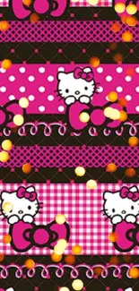 Hello Kitty pink wallpaper with glowing lights and cute patterns.