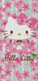 Cute Hello Kitty wallpaper with pink flowers.