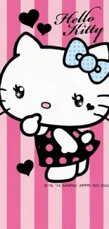 Cute Hello Kitty wallpaper with pink stripes.