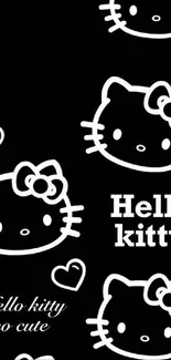 Black wallpaper with Hello Kitty icons and hearts.