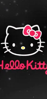 Hello Kitty wallpaper with pink bow on a black background.