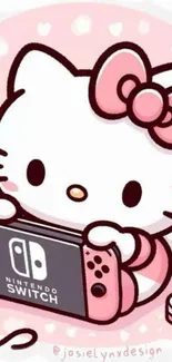 Hello Kitty with Nintendo Switch in pastel colors