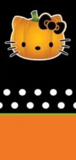 Cute kitty pumpkin mobile wallpaper in Halloween theme with orange accents.